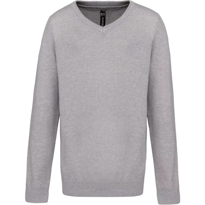 Kariban Trui met V-hals kind K9109 - Grey Melange - 10/12 Y (10/12 ans)