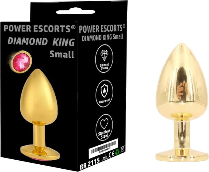 Power Escorts - Diamond King Gold Plug Small - Diameter 2.7 cm - Length 7 cm - Anal Plug - Pink Stone