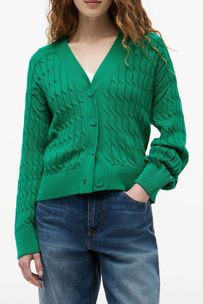 Tommy Hilfiger Mid Cable V-neck Ls Courtside Green Größe: S | Cardigans Outlet | Damen | Grün