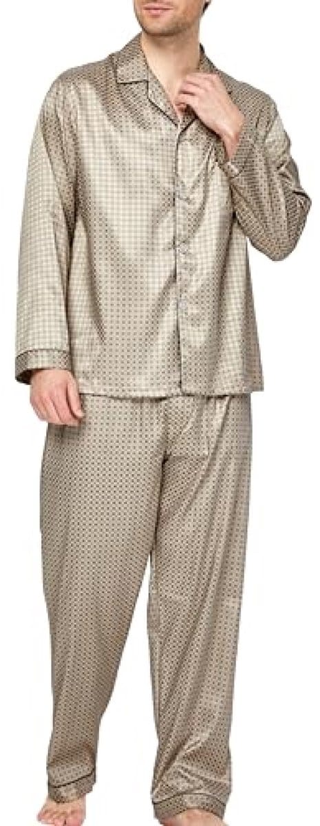 Heren Satijnen Pyjamaset Lange Mouwen Loungewear - Bruin - L