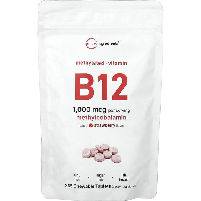 Micro Ingrediënten, Vitamine B12, Natuurlijke Aardbeiensmaak, 1.000 mcg, 365 Kauwtabletten