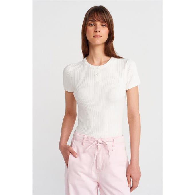 Geribde Korte Mouwen Knopblouse