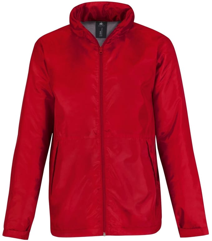 B&C Mens Multi Active Hooded Fleece Lined Jacket (Rood/ Warm Grijs)