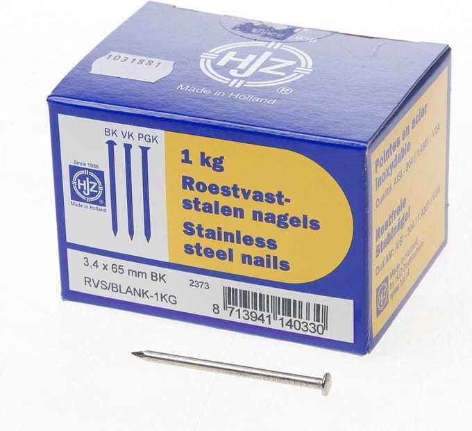 Hjz RVS nagels bombe kop 3.4 x 65mm 1kg