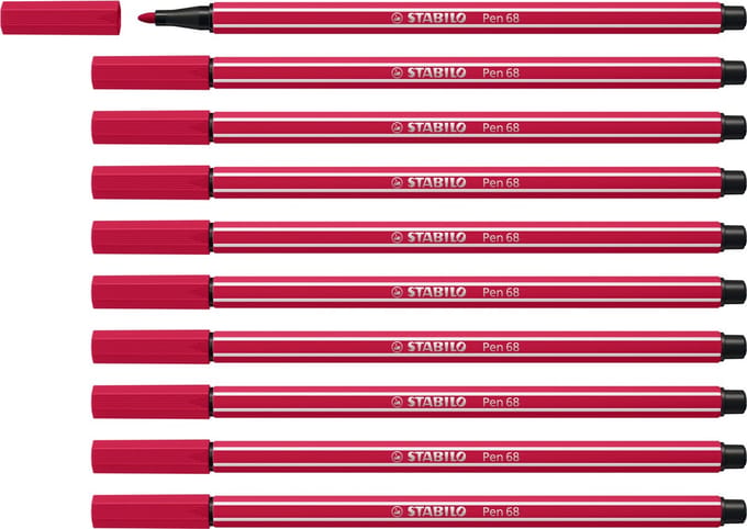 STABILO Pen 68 - Premium Viltstift - Donkerrood - Doos 10 stuks