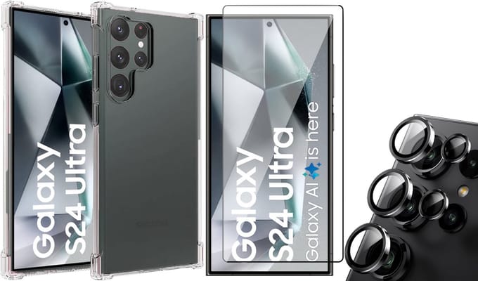Hoesje geschikt voor Samsung Galaxy S24 Ultra - Screenprotector Volledig Dekkend Glas & Camera Protector - Shockproof Transparant