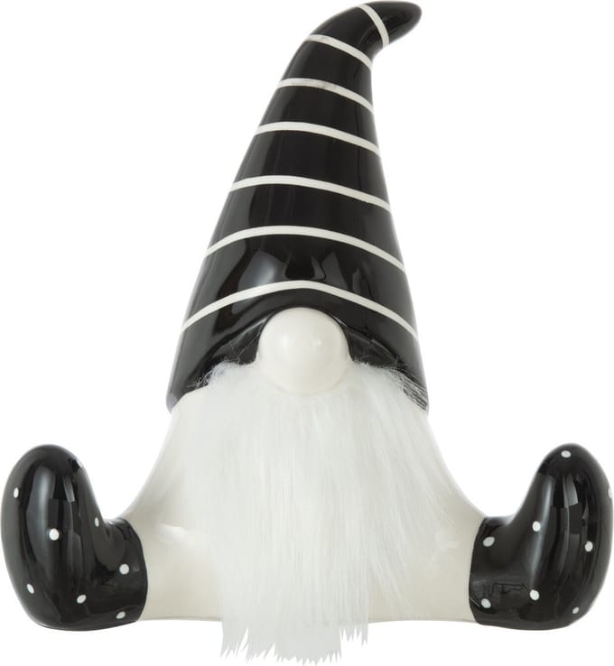 J-Line figuur Kerstman Zittend - keramiek - zwart/wit - medium