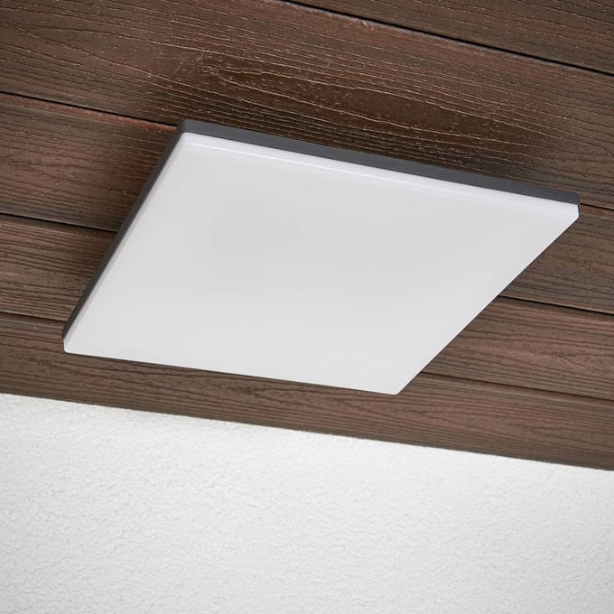 Lucande LED plafondlamp Henni, IP65, sensor, 30x30 cm, antraciet
