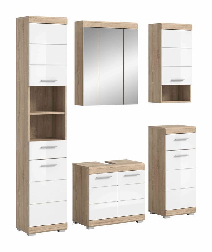 Lambada badkamercombinatie wit hoogglans MDF TZ eiken Sonoma NB - 34x164x191cm