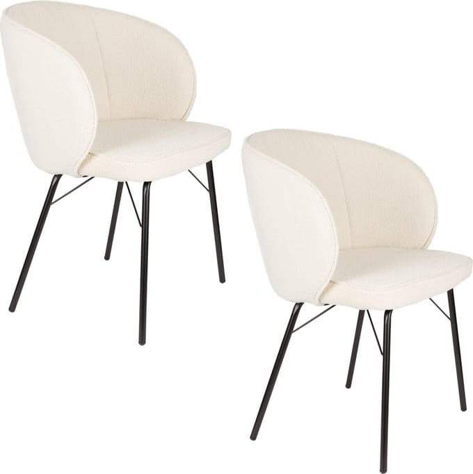 Housecraft Living Joa Eetkamerstoelen Bouclé Wit - Set van 2