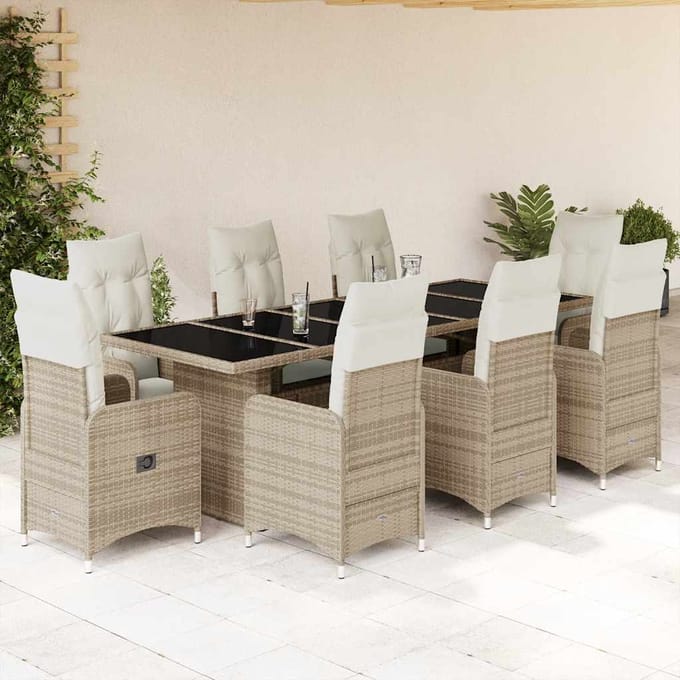 vidaXL - 9-delige - Bistroset - met - kussens - poly - rattan - beige