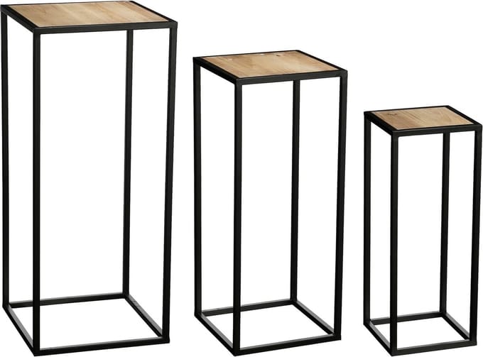 Mica Decorations Bijzettafel Quinty - 32x32x70 cm - Ijzer - Zwart - Set van 3