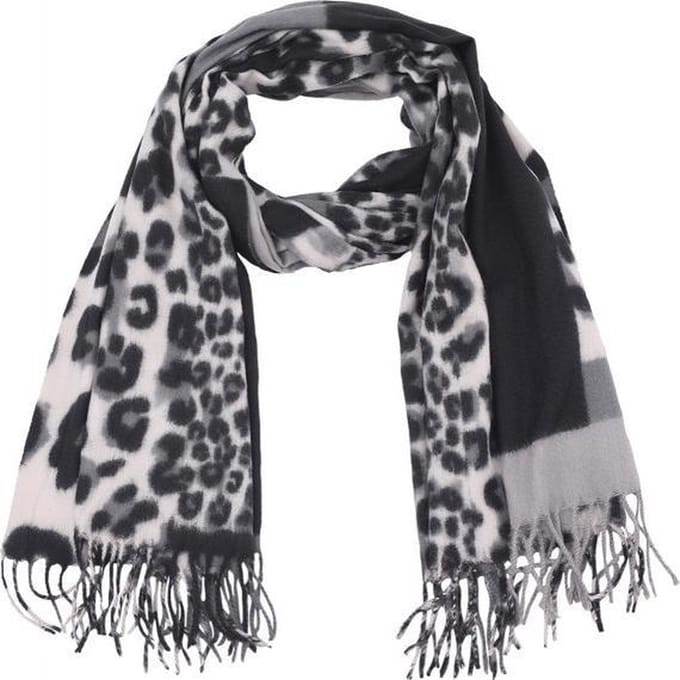 Warme dames sjaal panterprint luipaard tijgerprint - leopard - luipard - zwart - grijs - wit