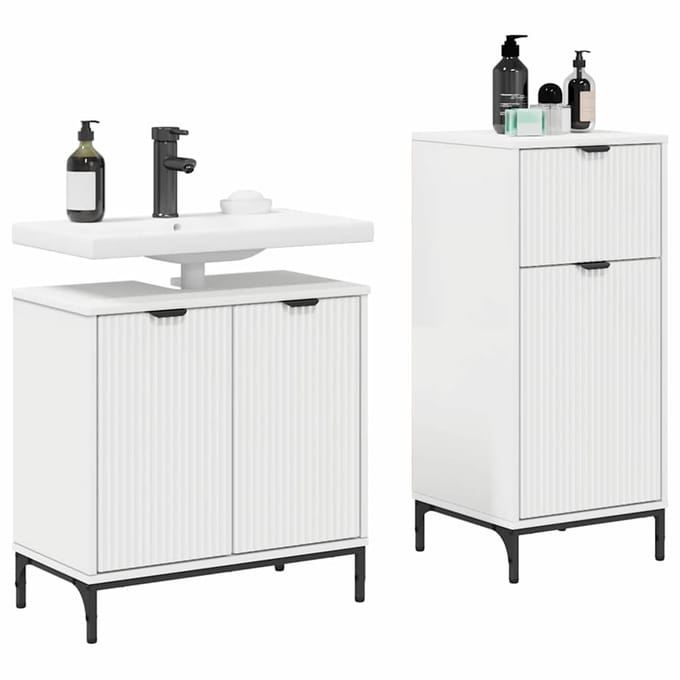 vidaXL - Badkamermeubel - Set - 2 - st - Wit - Samengesteld - Hout - en - Metaal