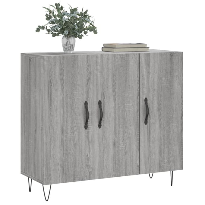 vidaXL - Dressoir - 90x34x80 - cm - bewerkt - hout - grijs - sonoma - eikenkleurig