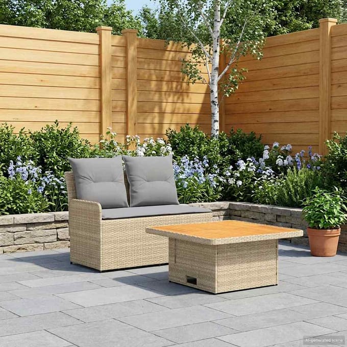 vidaXL - Tuin - Armleuning - Sofa - met - Opklapbare - Tafel - 2 - Stuk - PE - Riet