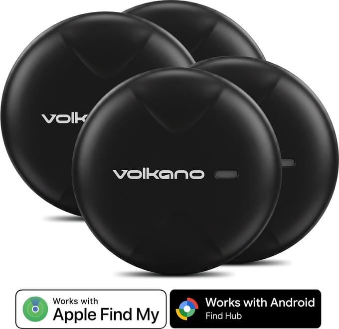 Volkano GPS Tracker - Werkt met Apple Find My & Android Find my Device - Bluetooth Tracker - Zwart - 4 Pack