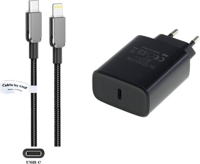 OneOne 20W snellader + 1,0m OneOne USB C naar Lightning kabel. PD lader. Universele oplader adapter past op Apple iPhone SE 2, iPhone 8, iPhone 8 Plus, iPhone 10, iPhone X, iPhone XR, iPhone XS, iPhone XS Max, iPhone 11