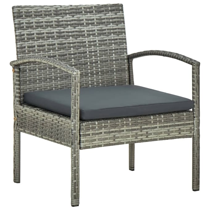 vidaXL - Tuinstoel - met - kussen - poly - rattan - grijs