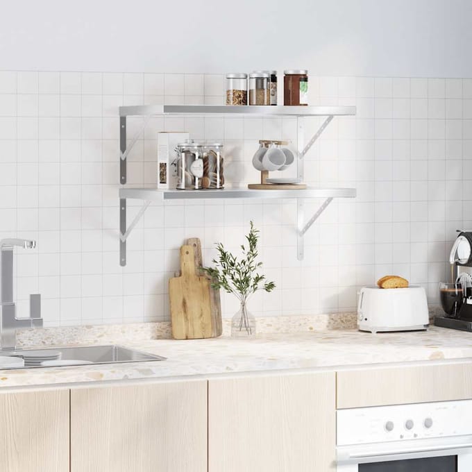 vidaXL - Wandschappen - 2 - st - 75x40 - cm - roestvrijstaal - zilverkleurig