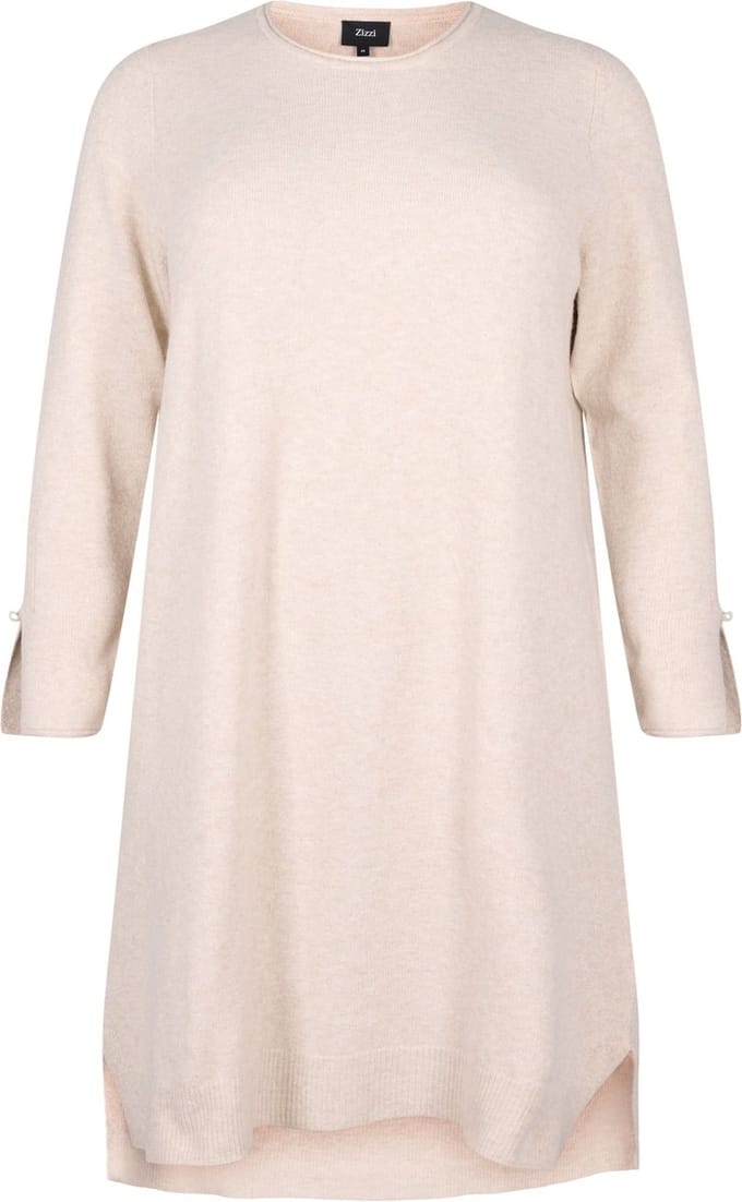 ZIZZI MSUNNY, L/S, ABK DRESS Dames Jurk - Sand - Maat XXL (58-60)