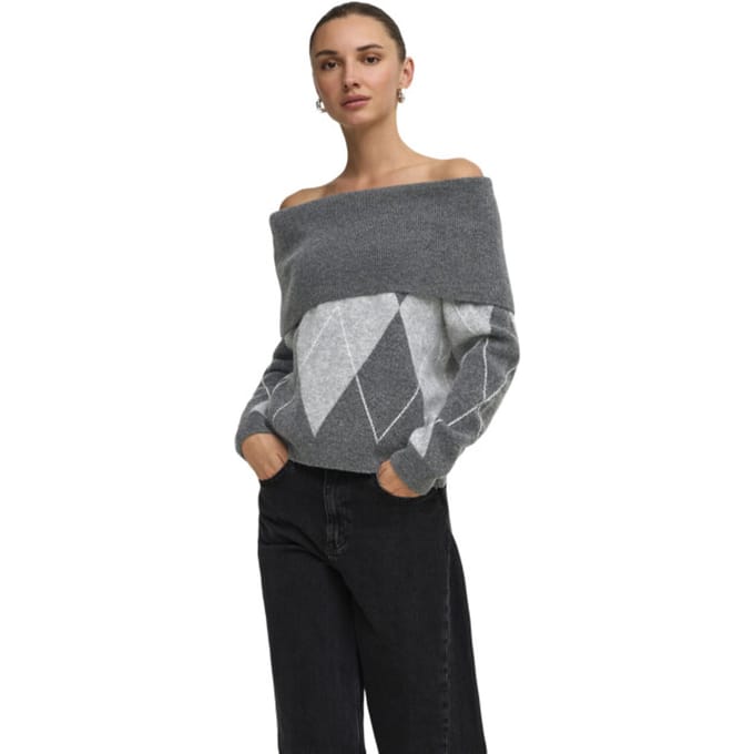 Only Onlalivia ls off shoulder knt dark grey melange/mg