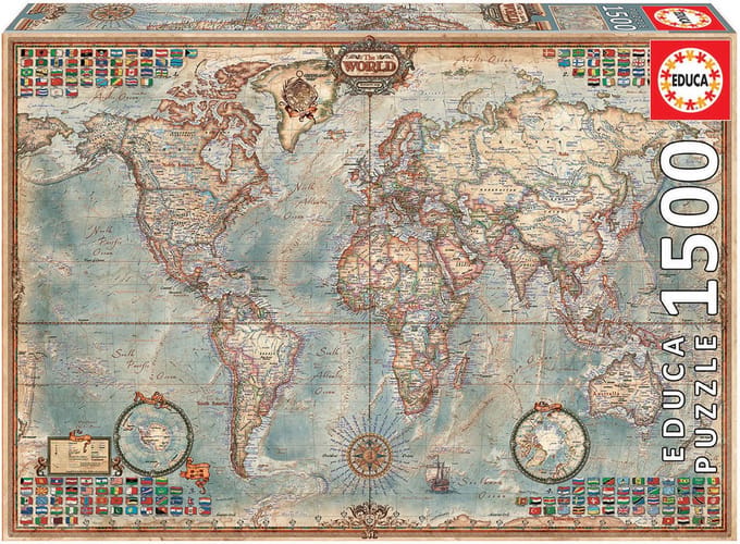 EDUCA - puzzel - 1500 stuks - Politieke wereldkaart
