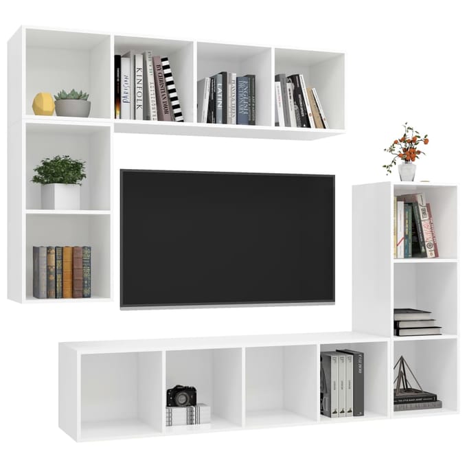 vidaXL - 4-delige - Tv-meubelset - bewerkt - hout - wit