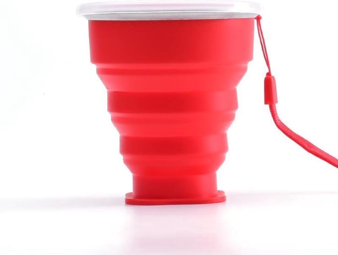 Go Go Gadget - Opvouwbare Beker Met Deksel - Siliconen - 200ml - Rood