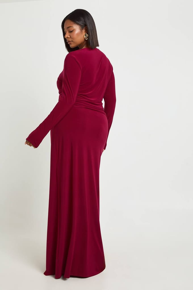 boohoo Dames Plus Size Maxi Rok Met Draperie Detail | Wijn | Maat: 48