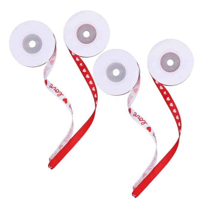 4 Rollen Stoflinten met Hartjesprint Delicate Patronen Valentijnsdaglinten voor Bruiloft white