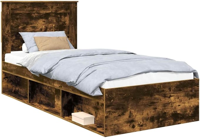 Houten Bedframe - Eenpersoonsbed Frame - Slaapruimte Creëren - Gerookte Eiken Look - 90 x 190 cm - Bruin