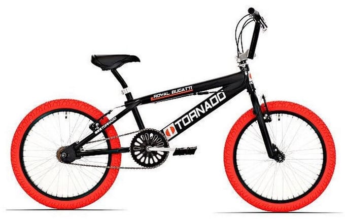 BMX Royal-Bugatti Tornado Freestyle 20 inch - matzwart met rode banden