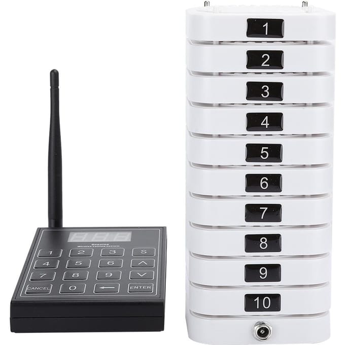 Pager Maaltijd Oproeper Wachtrij Draadloos Oproepsysteem Ontvanger voor Restaurant SU-669-S EU Plug white