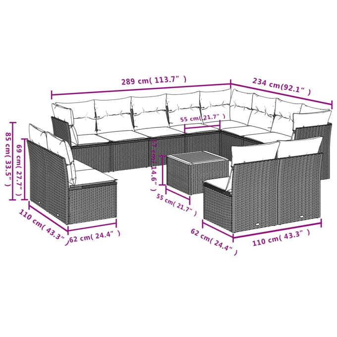 vidaXL - 13-delige - Loungeset - met - kussens - poly - rattan - beige