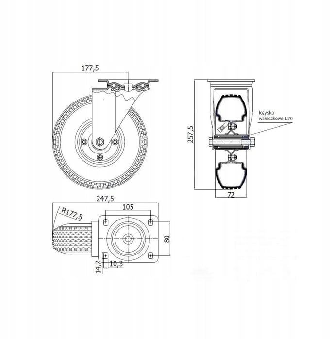 Zwenkbaar Luchtband Wiel 225 mm - 95 kg sleepvermogen