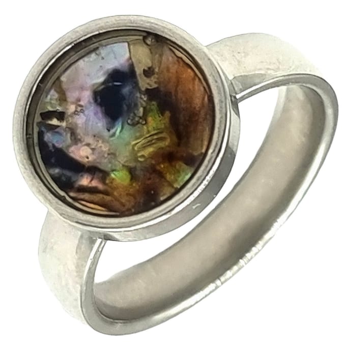 Tesoro Mio Michel – Stalen Ring – Echte Schelp Van Zeeoor / Abalone – Staal – 18 mm / Maat 57