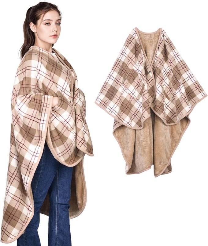 Extra Zachte Draagbare Poncho Deken voor Dames - Warme Fleece Cape met Zakken en Knopen