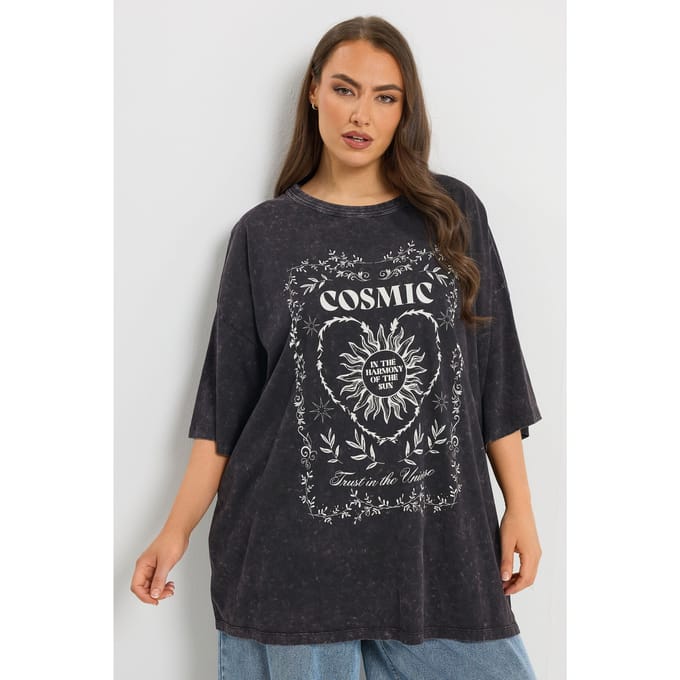 Yours Grijs 'Cosmic' Acid Wash Boxy Tshirt Size 54-56