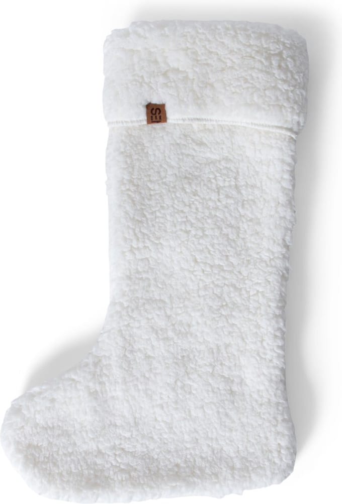 JENS Living Kerstsok - Teddy - Polyester - 29 x 47 x 4 cm - Wit