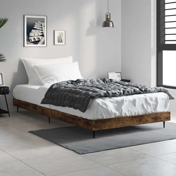 vidaXL - Bedframe - zonder - matras - hout - gerookt - eikenkleurig - 90x200 - cm