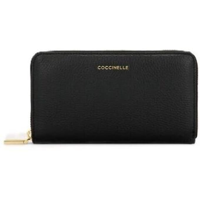 COCCINELLE Leren portemonnee Metallic Soft Wallet Grained Leather Noir zwart