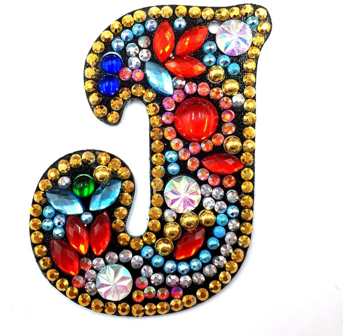 Sleutelhanger letter J - Diamond painting - compleet pakket - Diamond painting by Wietske