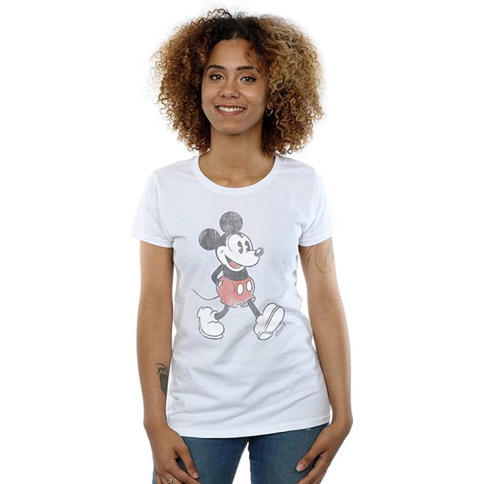 Disney Dames/Dames Wandelend Mickey Mouse Katoenen T-Shirt (Wit)