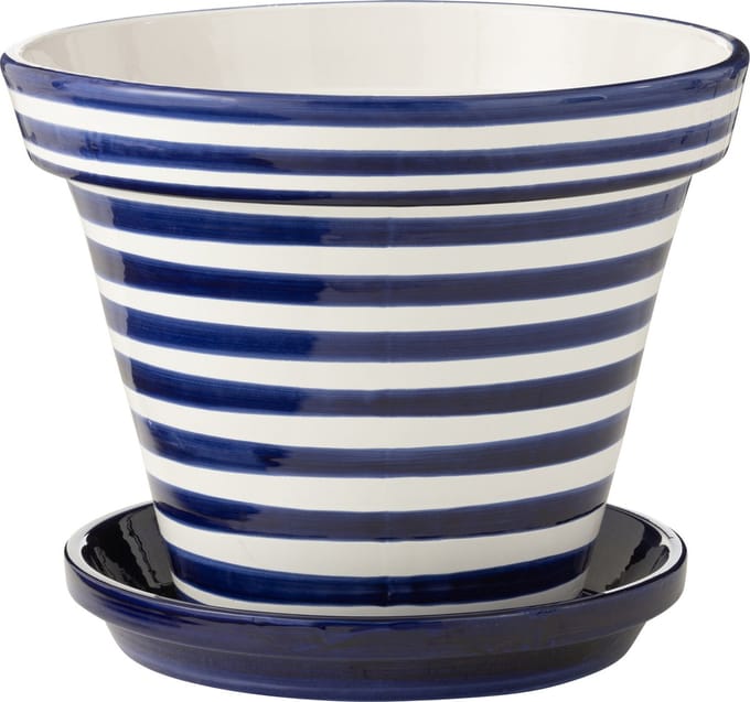 J-Line bloempot Granada Stripes Handmade + Painted - keramiek - blauw - extra large - Ø 50 cm
