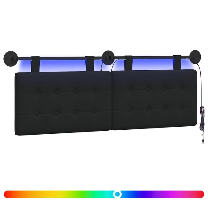 vidaXL - Hangend - hoofdbord - Met - LED-verlichting - Zwart - Stof