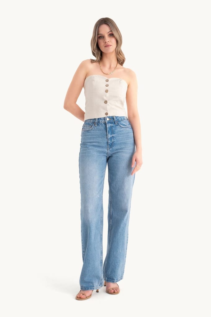 Sweethart Nek Knop Bandeau Crop Top