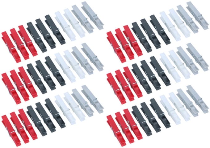 Dirt Devil Kunststof wasknijpers - 60x knijpers - Rood/zwart/wit/grijs - 7 cm - kunststof