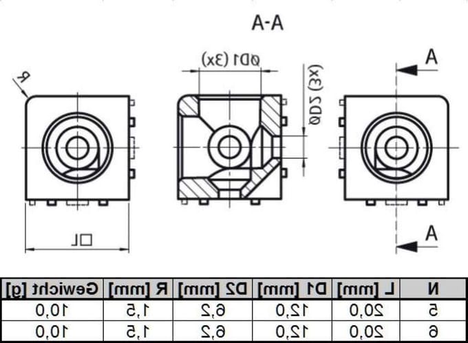 Kubusverbinder 3D 20 I-type groef 5 incl. bevestigingsset en afdekkappen