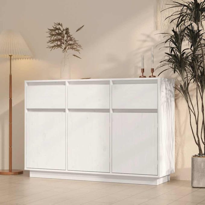 vidaXL Dressoir 111x36x75 cm massief grenenhout wit